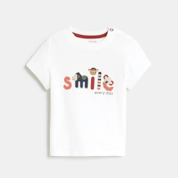 تيشيرت برسمة حيوانات باللون الأبيض للأولاد الصغار